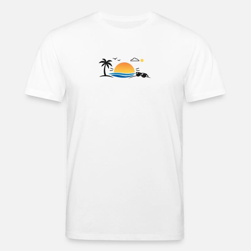 Sunset over palm tree beach - Stanley/Stella CREATOR Unisex Organic T-Shirt - white