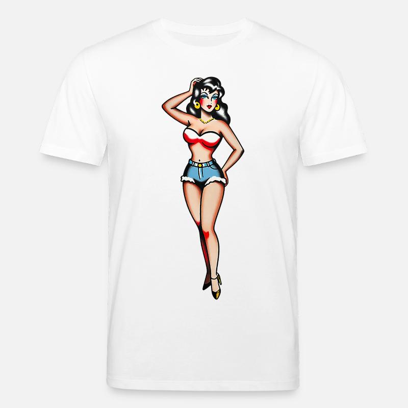 Klassisches Tattoo-Pin-up-Mädchen - Stanley/Stella Unisex Bio-T-Shirt CREATOR - Weiß