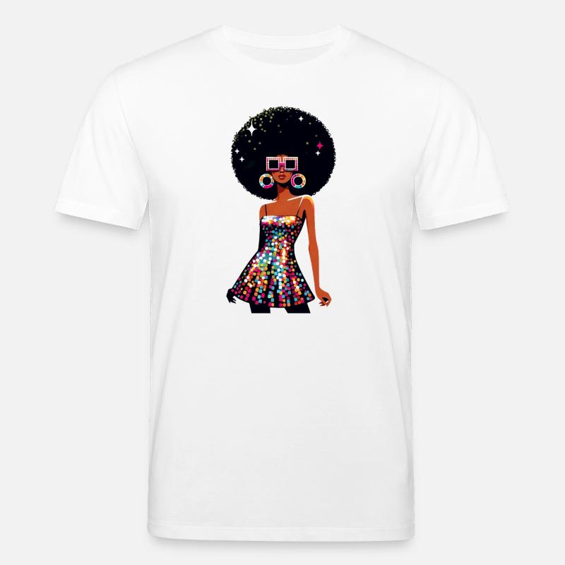Disco Afro Glam Sequins Design - T-shirt bio CREATOR Stanley/Stella Unisexe - blanc