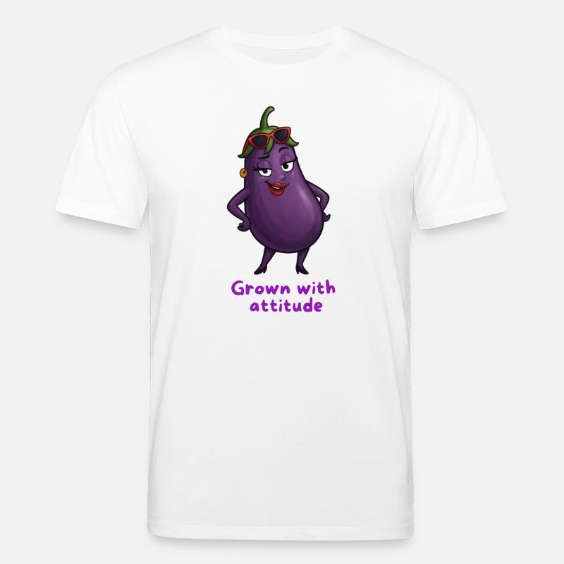 Aubergine mit Attitüde Gemüse Illustration - Stanley/Stella Unisex Bio-T-Shirt CREATOR - Weiß