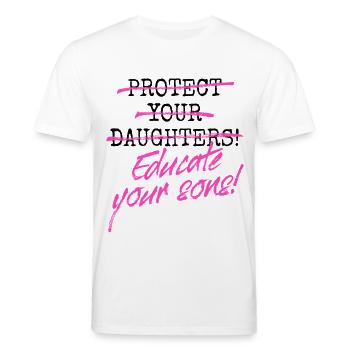 Protect Your Daughters Educate Your Sons Feminist - Stanley/Stella Unisex Bio-T-Shirt CREATOR  - Weiß - Vorne - Alina (178cm) & Michal (187cm)