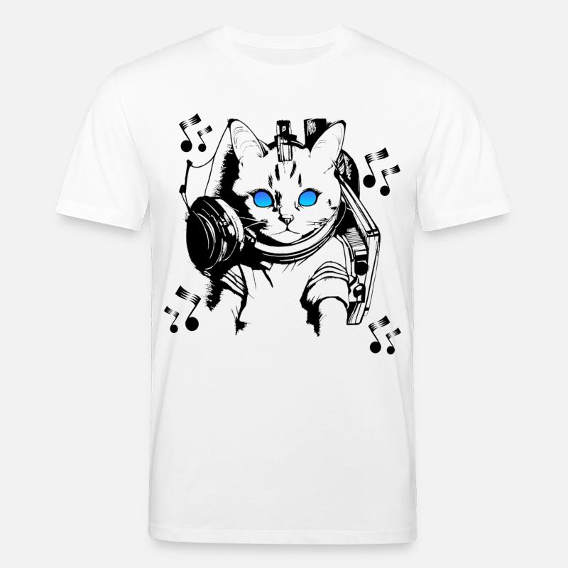 DJ Katze mit Kopfhörern - Stanley/Stella Unisex Bio-T-Shirt CREATOR  - Weiß