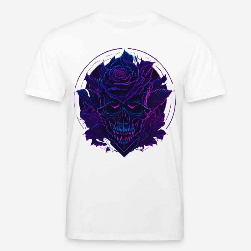 Neon Roses Skull EDM - T-shirt bio CREATOR Stanley/Stella Unisexe - blanc