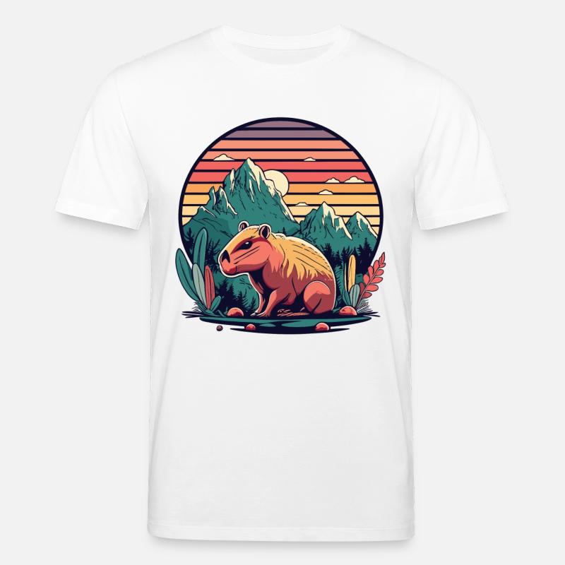 Capybara avec Retro Sunset - T-shirt bio CREATOR Stanley/Stella Unisexe - blanc