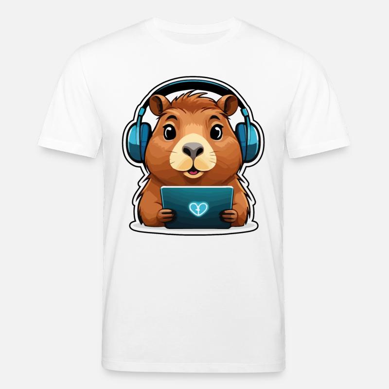 Capybara mit Computer - Stanley/Stella Unisex Bio-T-Shirt CREATOR  - Weiß