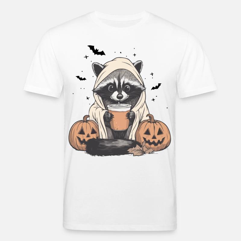 Halloween Pullover, Waschbär Halloween, Geschenk - Stanley/Stella Unisex Bio-T-Shirt CREATOR  - Weiß