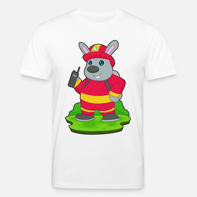 Lapin Pompier Pompier Brigade - T-shirt bio CREATOR Stanley/Stella Unisexe - blanc