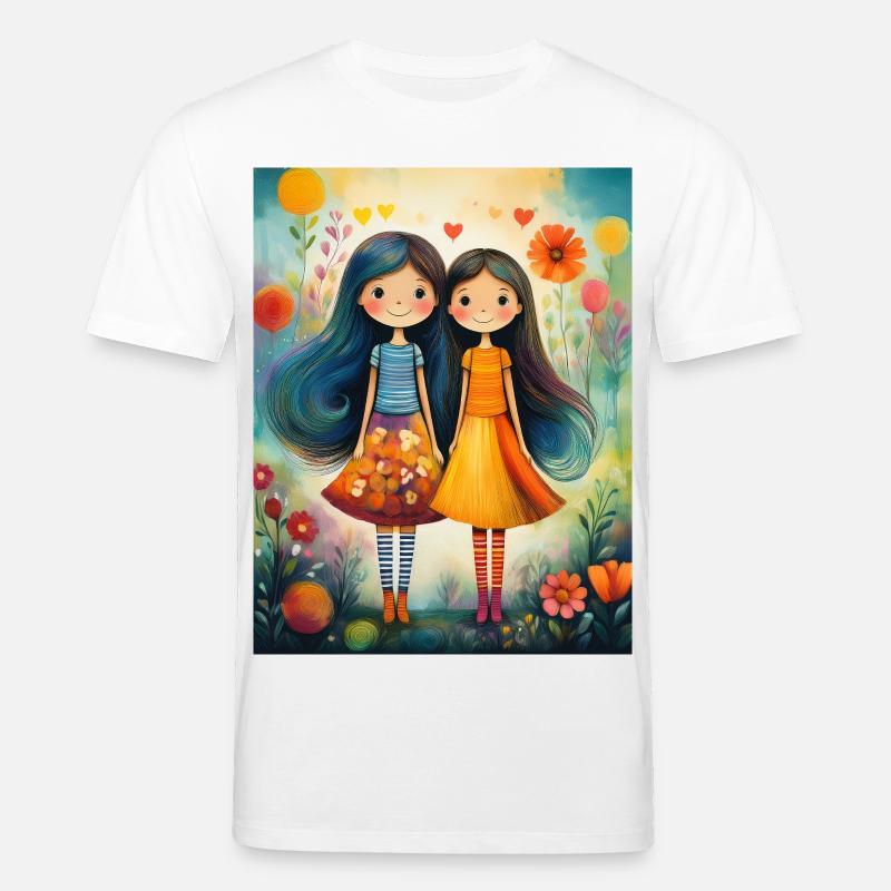 Lächelnde Mädchen mit Blumendekor - Stanley/Stella Unisex Bio-T-Shirt CREATOR  - Weiß