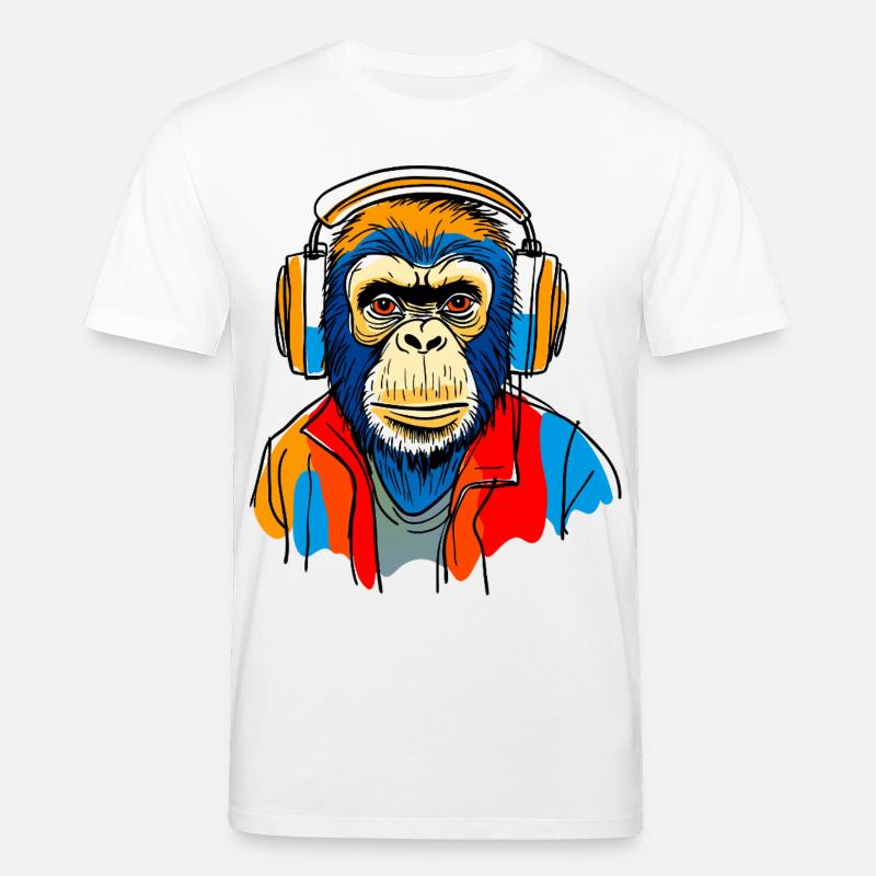 Monkey with headphones - Stanley/Stella CREATOR Unisex Organic T-Shirt - white