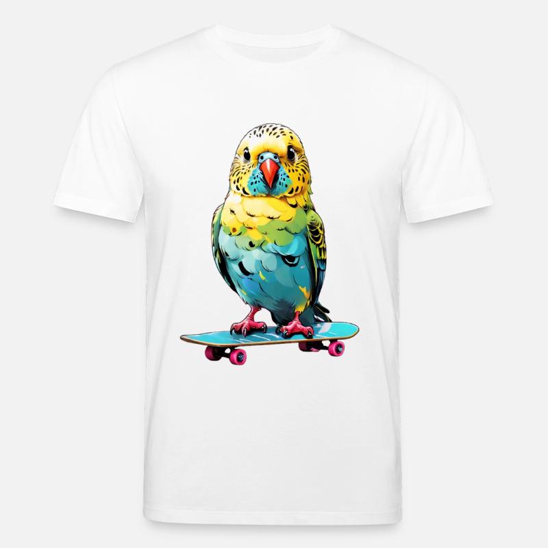 Perruche heureuse sur un skateboard - T-shirt bio CREATOR Stanley/Stella Unisexe - blanc