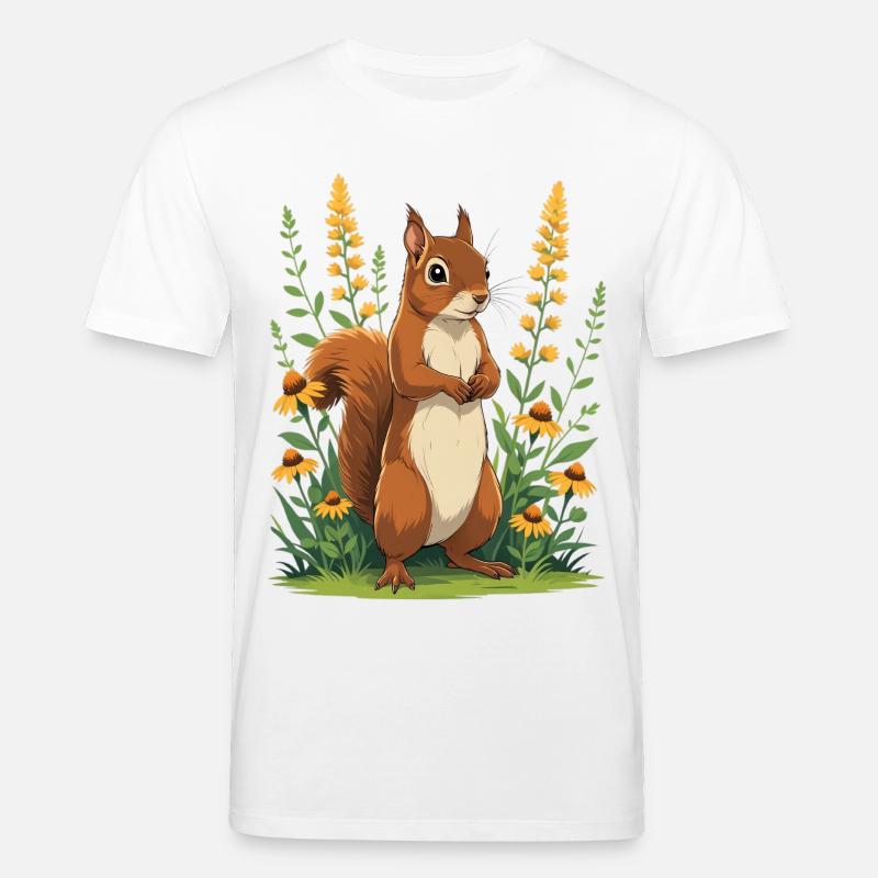 Charmant écureuil avec couronne de fleurs - T-shirt bio CREATOR Stanley/Stella Unisexe - blanc