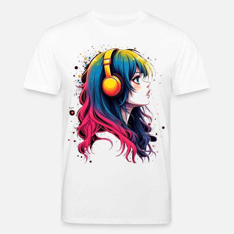 Farbiger Anime-Charakter mit Kopfhörer - Stanley/Stella Unisex Bio-T-Shirt CREATOR  - Weiß