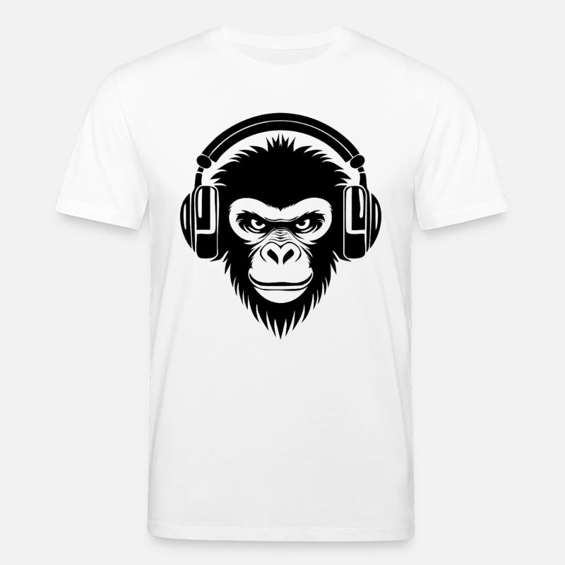 Finsterer Comic-Affe mit Kopfhörern Shirt - Stanley/Stella Unisex Bio-T-Shirt CREATOR  - Weiß
