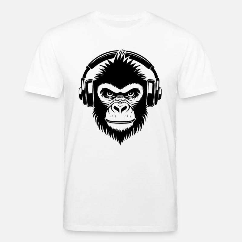Frecher Comic-Affe mit Kopfhörern Shirt - Stanley/Stella Unisex Bio-T-Shirt CREATOR  - Weiß