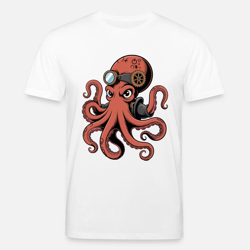 Oktopus Im Steampunk Stil Mit Monokel - Stanley/Stella Unisex Bio-T-Shirt CREATOR  - Weiß