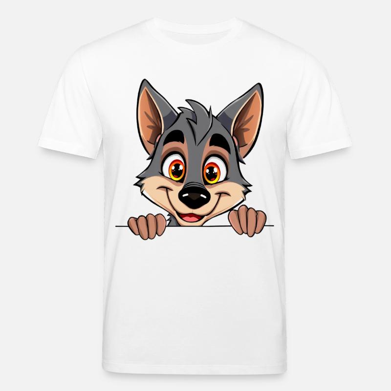 Kuscheliger Wolf blickt über Rand - Stanley/Stella Unisex Bio-T-Shirt CREATOR  - Weiß