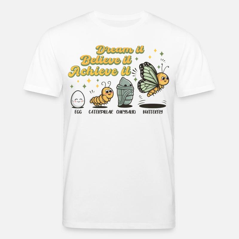 Chenille Butterfly School Evolution Gift - Stanley/Stella CREATOR Unisex Organic T-Shirt - white