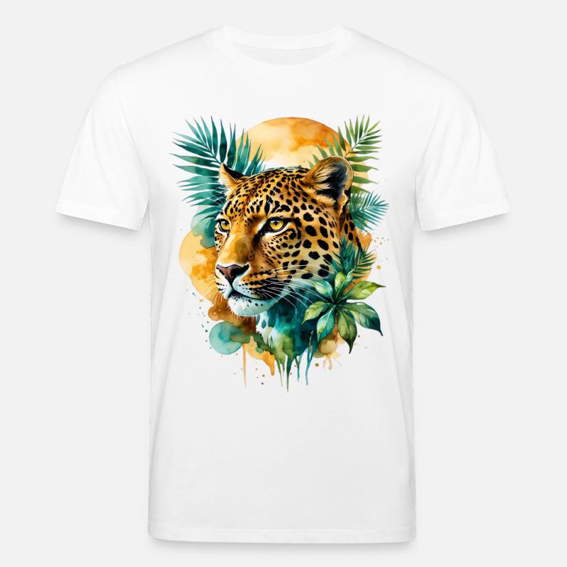 Wasserfarbener Leopard im Dschungel - Stanley/Stella Unisex Bio-T-Shirt CREATOR  - Weiß