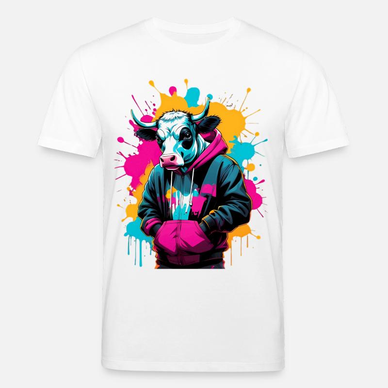 Vache graffiti en sweat à capuche - T-shirt bio CREATOR Stanley/Stella Unisexe - blanc