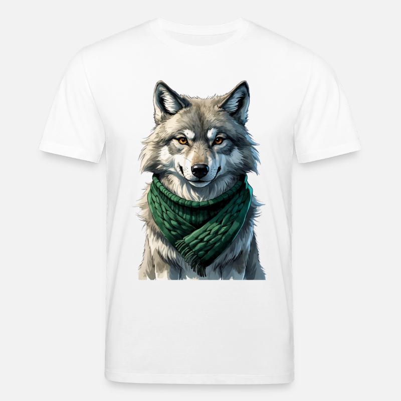 Silhouette de loup avec écharpe verte - T-shirt bio CREATOR Stanley/Stella Unisexe - blanc