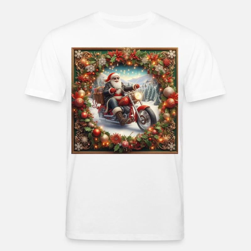 Weihnachtsmann auf einem gerahmten Motorrad - Stanley/Stella Unisex Bio-T-Shirt CREATOR  - Weiß