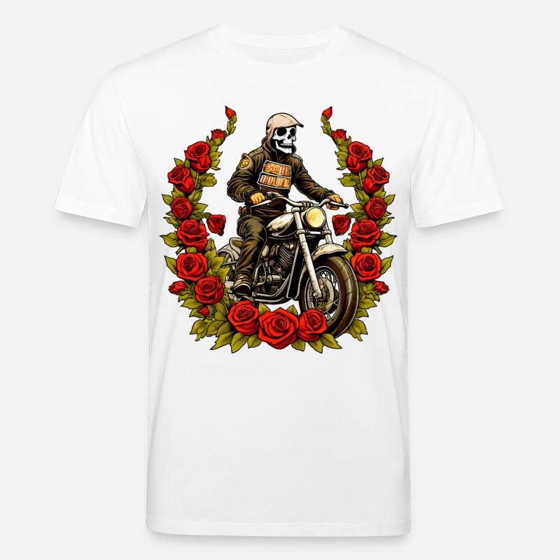 Motorradfahrer Skelett Rosen - Stanley/Stella Unisex Bio-T-Shirt CREATOR  - Weiß
