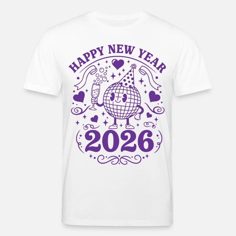 Joyeuse Année 2026 Célébration Globe Festive - T-shirt bio CREATOR Stanley/Stella Unisexe - blanc