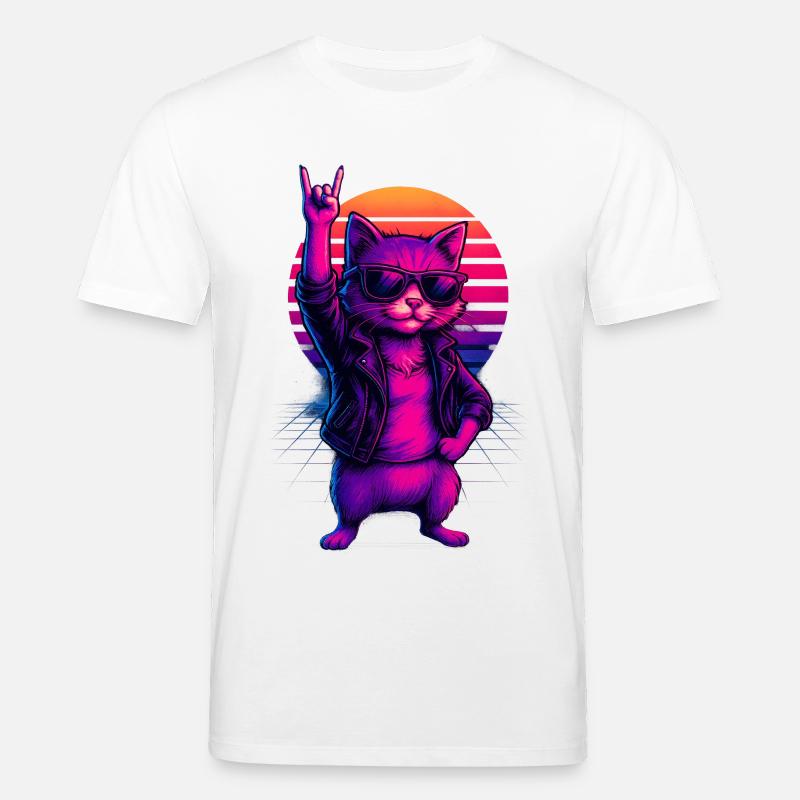 Synthwave Chat Chat Retro Sunset - T-shirt bio CREATOR Stanley/Stella Unisexe - blanc