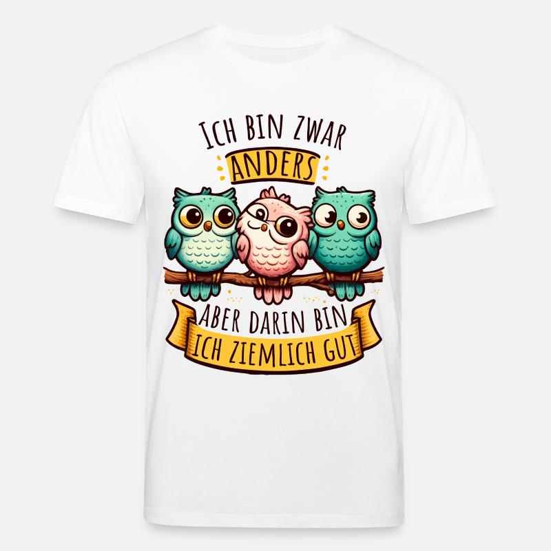 Anderssein Spruch mit bunten Eulen - Stanley/Stella Unisex Bio-T-Shirt CREATOR  - Weiß