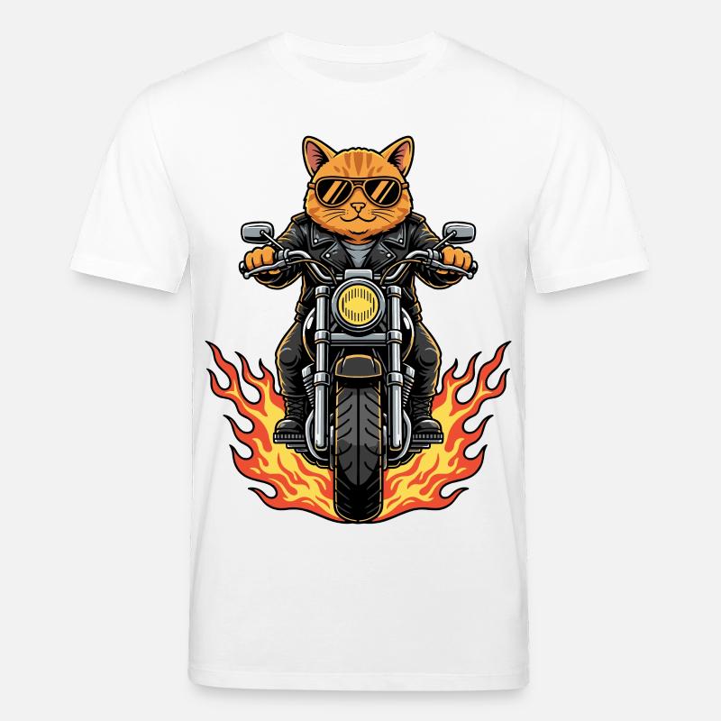 Coole Biker Katze Motorradflammen - Stanley/Stella Unisex Bio-T-Shirt CREATOR - Weiß