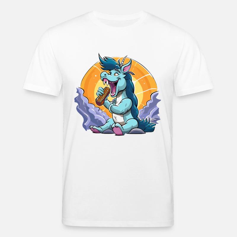 Blauer Drachen-Sänger vor Sonnenkreis - Stanley/Stella Unisex Bio-T-Shirt CREATOR  - Weiß