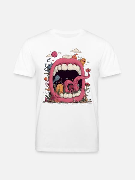 Pink Mouth World with Creatures - Stanley/Stella CREATOR Unisex Organic T-Shirt - white