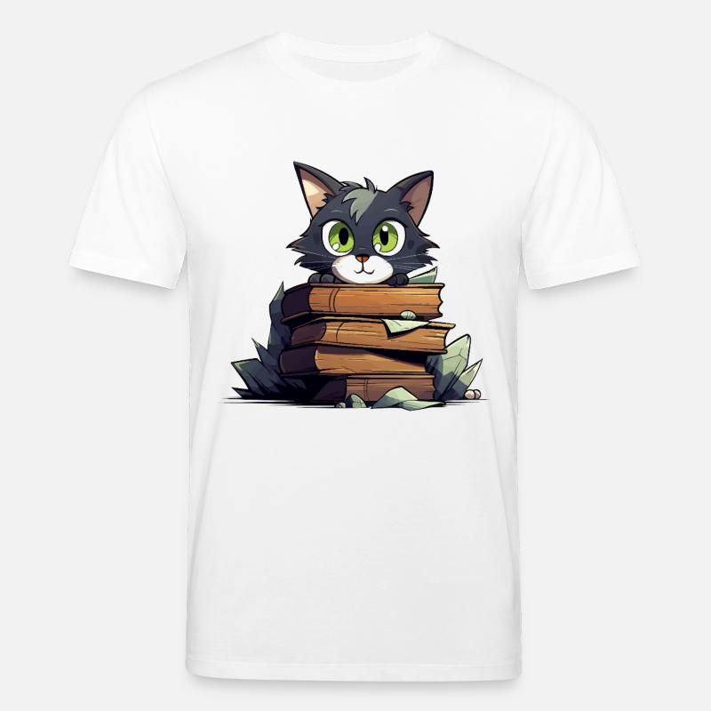 Cat Book Stack - Stanley/Stella CREATOR Unisex Organic T-Shirt - white
