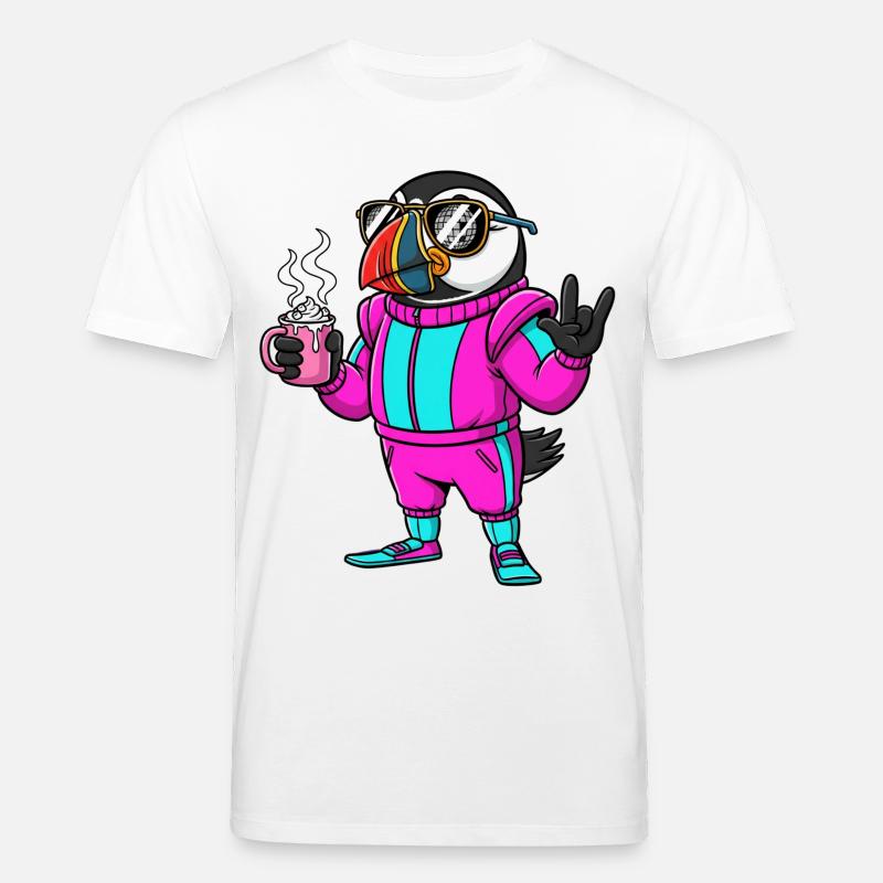 Stylischer Vogel im Ski-Overall mit Kaffee - Stanley/Stella Unisex Bio-T-Shirt CREATOR  - Weiß