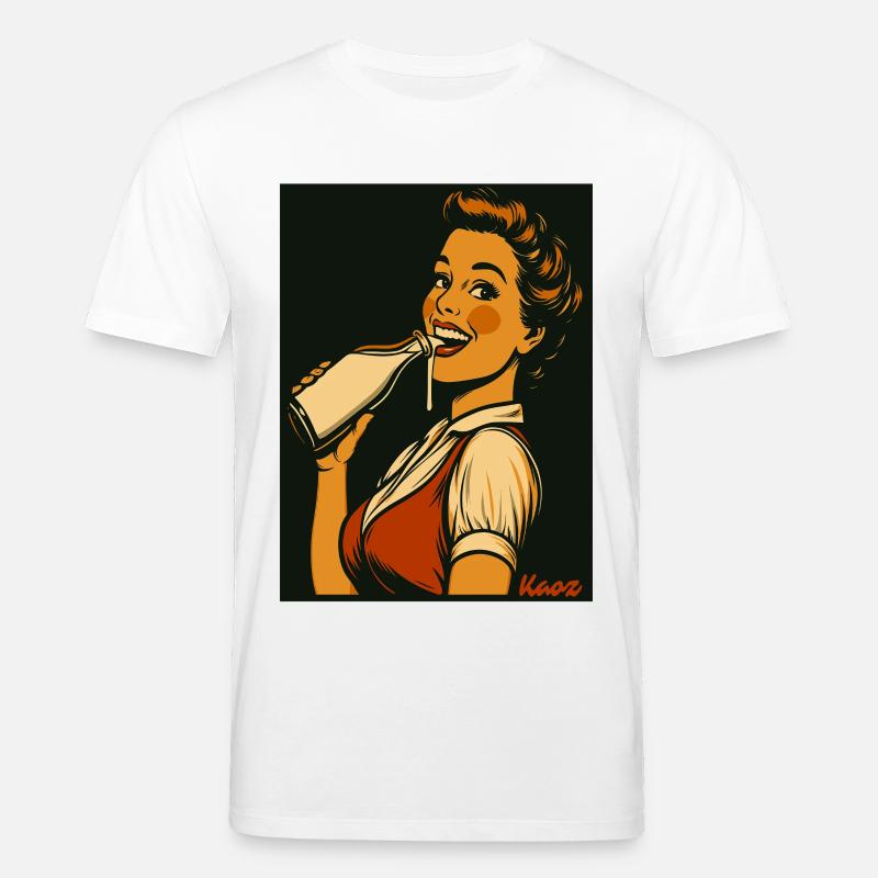 Retro Dame mit Milch Getränk - Stanley/Stella Unisex Bio-T-Shirt CREATOR - Weiß