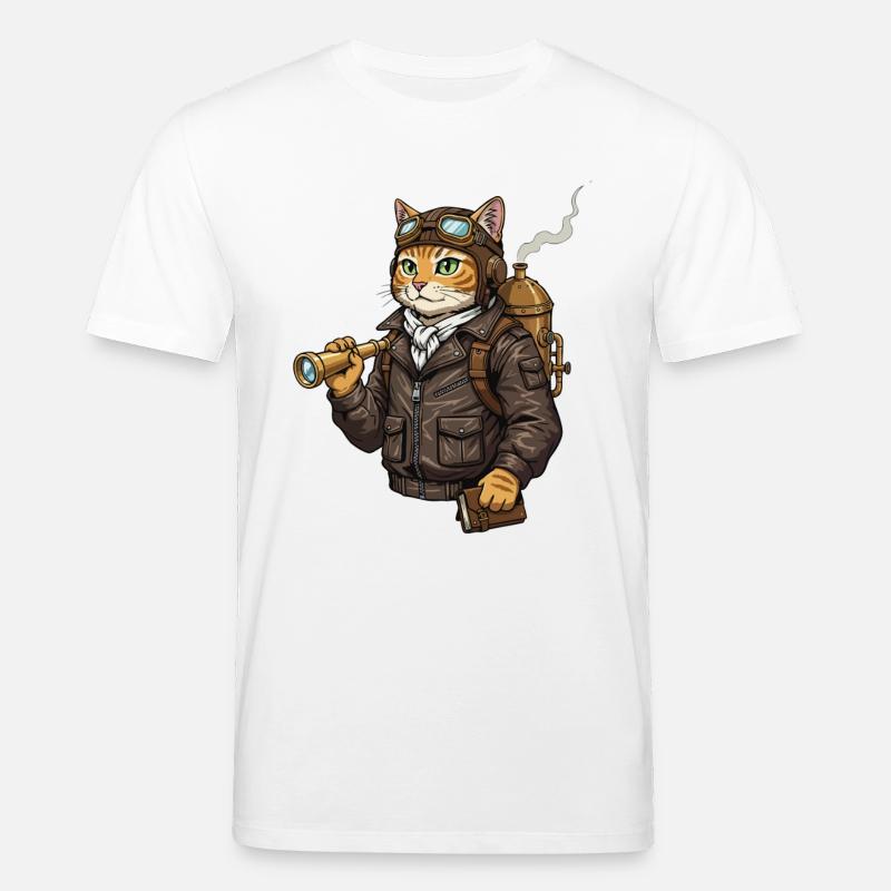 Chat Aviateur Steampunk Explorateur Curiosité - T-shirt bio CREATOR Stanley/Stella Unisexe - blanc