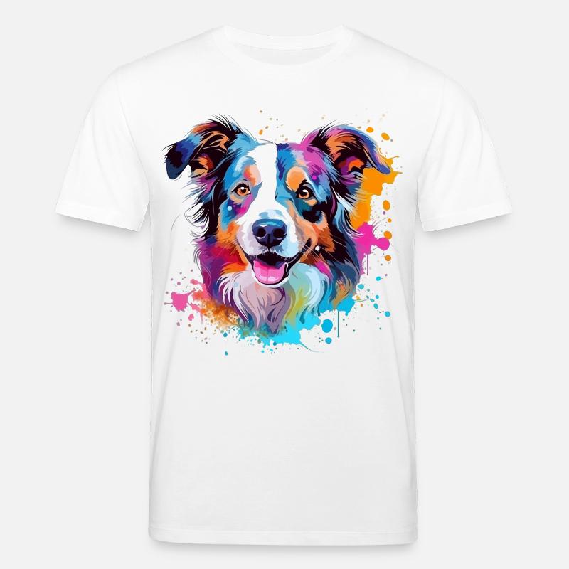 Hund Australian Shepherd Bunte Splash-Kunst - Stanley/Stella Unisex Bio-T-Shirt CREATOR  - Weiß