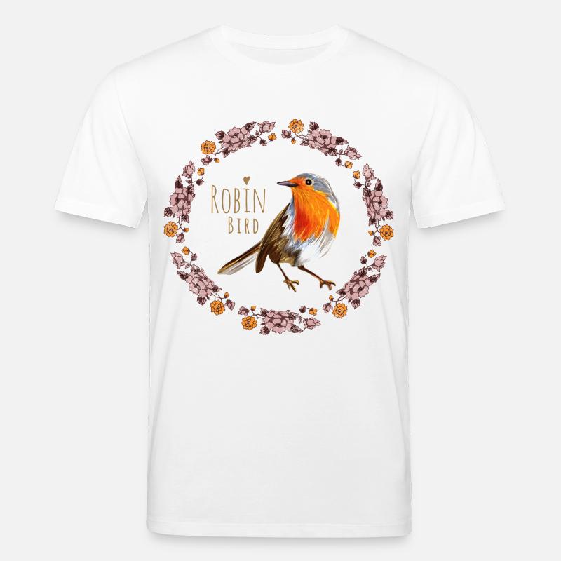 Rotkehlchen Vogel mit botanischen Blumen Design - Stanley/Stella Unisex Bio-T-Shirt CREATOR  - Weiß