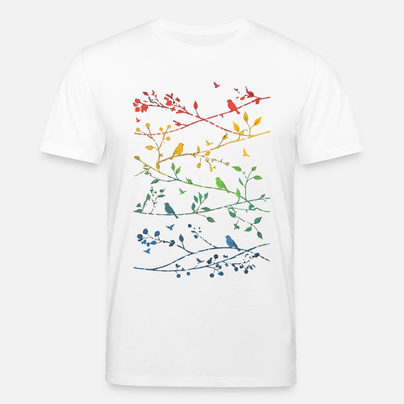 Branches arcenciel et oiseaux - T-shirt bio CREATOR Stanley/Stella Unisexe - blanc