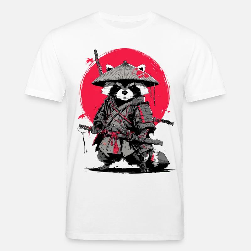 Waschbär-Samurai unter Crimson Moon - Stanley/Stella Unisex Bio-T-Shirt CREATOR - Weiß