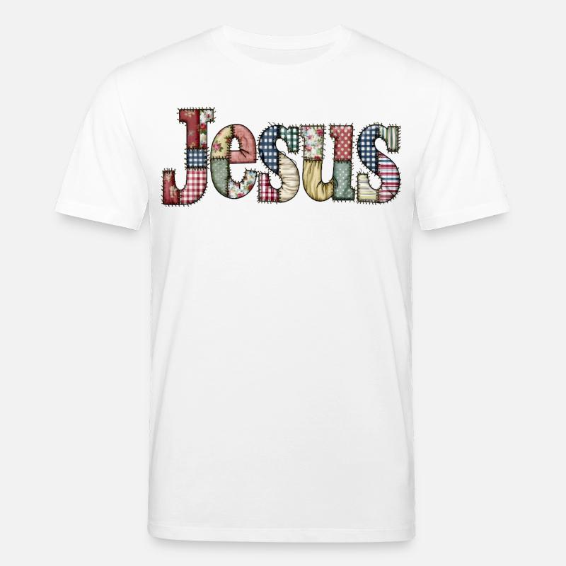 Patchwork Jesus Lettering - Stanley/Stella CREATOR Unisex Organic T-Shirt - white