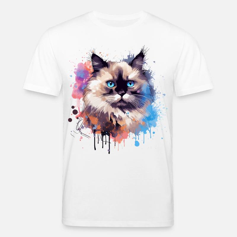 Splash Art Birman-Katzengesicht bunt - Stanley/Stella Unisex Bio-T-Shirt CREATOR  - Weiß