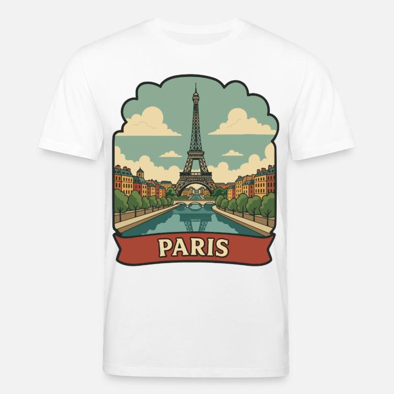 Pariser Eiffelturm Retro-Reiseaufkleber - Stanley/Stella Unisex Bio-T-Shirt CREATOR  - Weiß