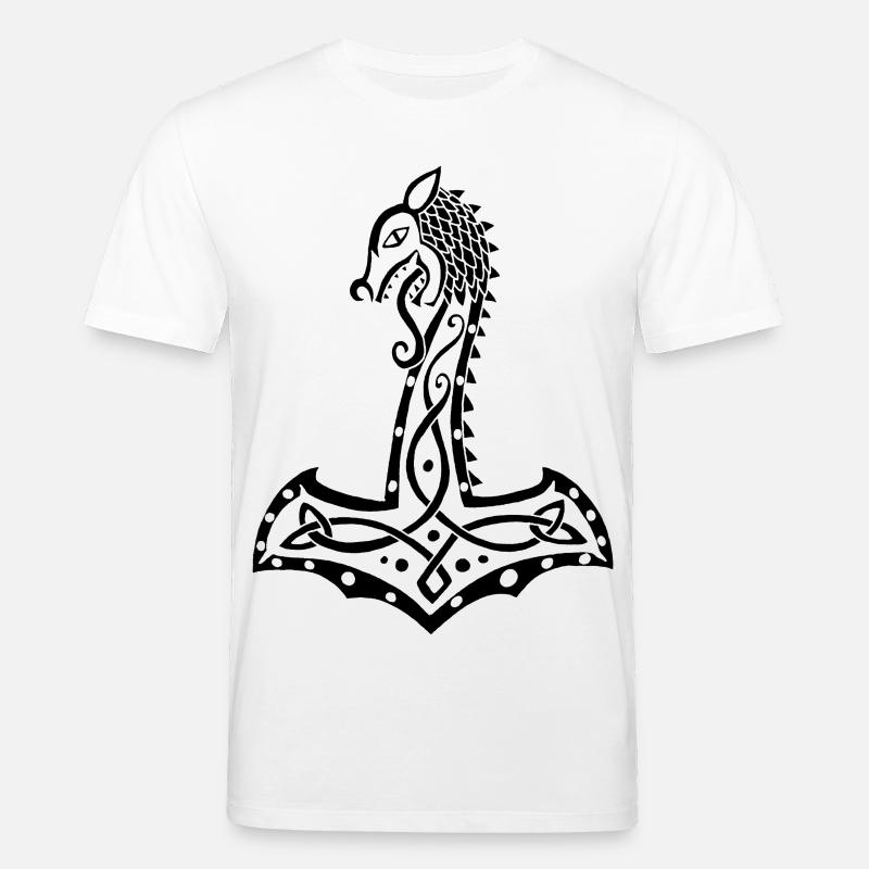 Schwarzer Wolf und Thors Hammer - Stanley/Stella Unisex Bio-T-Shirt CREATOR - Weiß