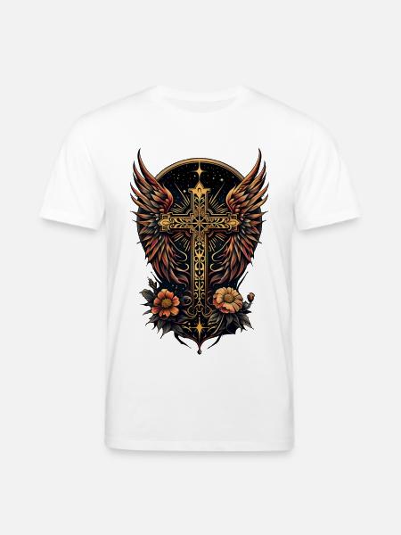 A symbol of strength: The ornate cross with wings - Stanley/Stella CREATOR Unisex Organic T-Shirt - white