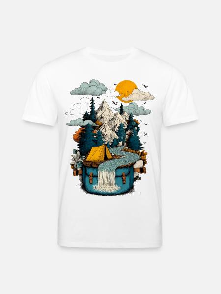 Mountain Lake Path - Camping Backpacker Motif - Stanley/Stella CREATOR Unisex Organic T-Shirt - white