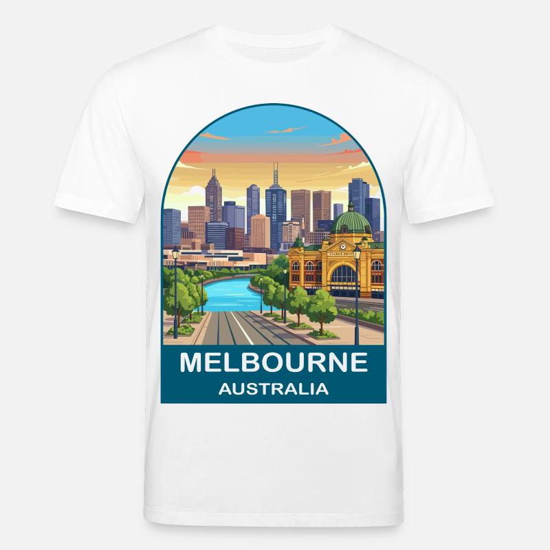 Melbourne, Australien, Flinders St Reiseplakat - Stanley/Stella Unisex Bio-T-Shirt CREATOR  - Weiß