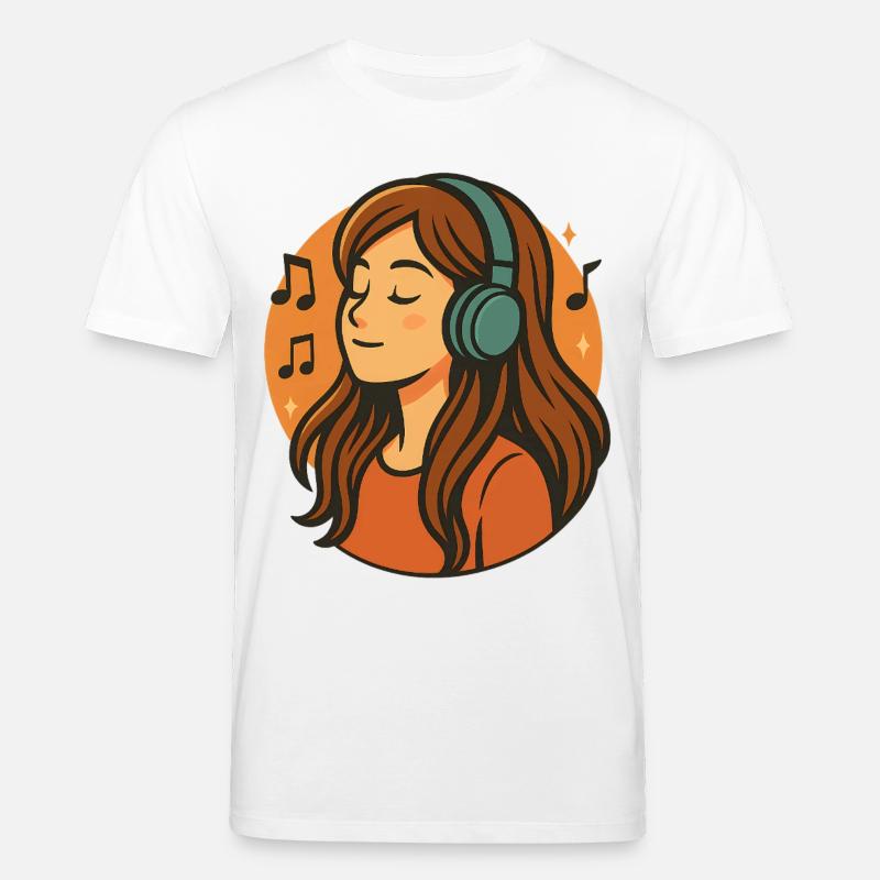 Mädchen hört entspannte Musik mit Kopfhörern - Stanley/Stella Unisex Bio-T-Shirt CREATOR  - Weiß