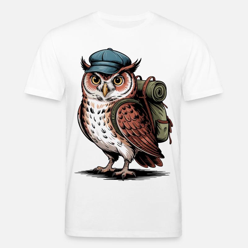 Wandernde Eule mit Rucksack - Stanley/Stella Unisex Bio-T-Shirt CREATOR  - Weiß