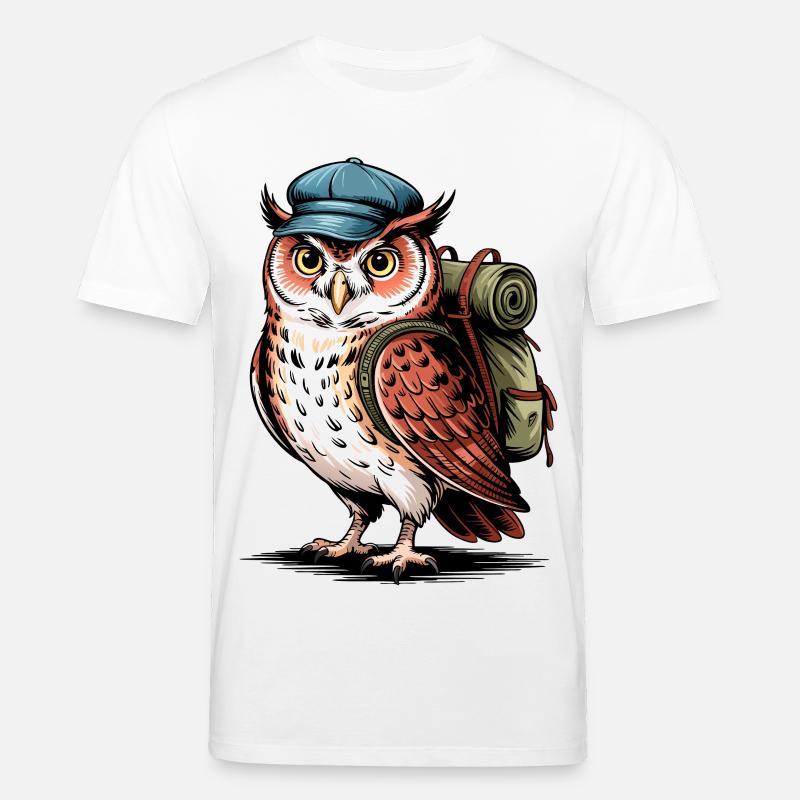 Hibou d’aventure avec sac à dos - T-shirt bio CREATOR Stanley/Stella Unisexe - blanc